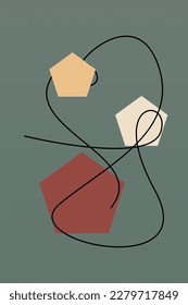 Wanddekoration von Kurvenlinien und abstrakten Formen. Die Wanddekoration der Thread-Linie. Abstraktes druckbares Poster