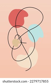 Wall decoration of curve lines and abstract shapes. Thread line wall art decoration. Abstract shape printable poster