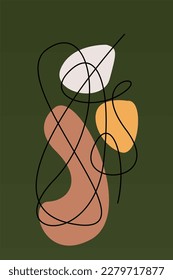 Wall decoration of curve lines and abstract shapes. Thread line wall art decoration. Abstract shape printable poster