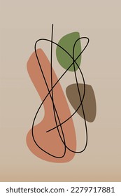 Wall decoration of curve lines and abstract shapes. Thread line wall art decoration. Abstract shape printable poster