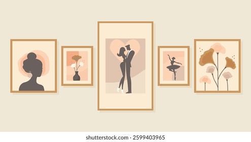 Wall Decoration Pictures Set Flat Vector Illustration.