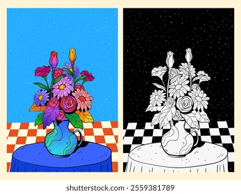 Wall decoration. Plant vase illustration. Poster art