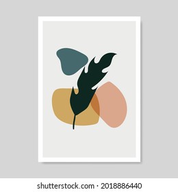Diseño vectorial de decoración de pared. Imagen artística de formas abstractas y hojas de plantas. Resumen Diseño de arte vegetal para impresión, cubierta, papel pintado, arte de pared mínimo y natural. Ilustración vectorial.