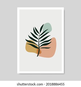 Wall decoration vector design. Art image of abstract shapes and plant leaves. Abstract Plant Art design for print, cover, wallpaper, Minimal and natural wall art. Vector illustration.