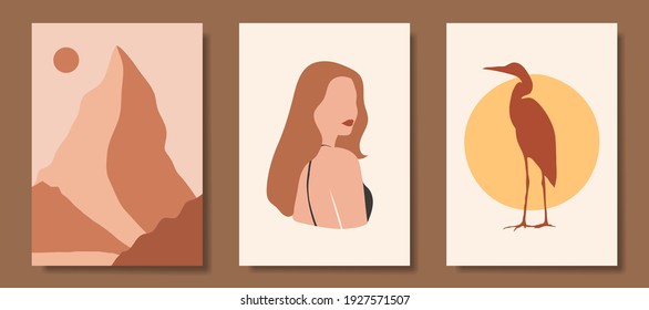 Wanddekoration, Vektorset. Kunstbild abstrakter Formen. Abstraktes Kunstdesign für Druck, Cover, Tapeten, Minimale und natürliche Wandkunst. Vektorgrafik.