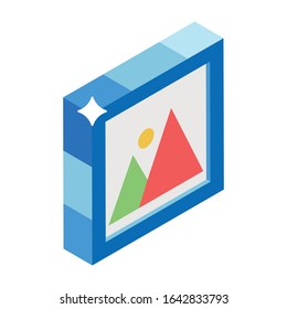Wall decorative accessory, isometric icon of photo frame vector design 