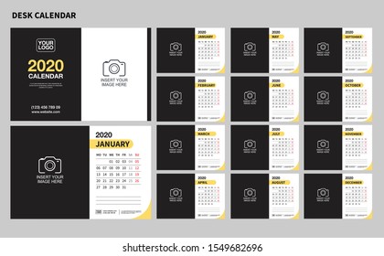 Wall Desk Calendar Template for 2019 Year. Vector Design Print Template, Week starts on Monday