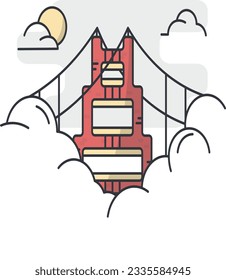 wall doodles image. the great wall of china soaring up to the clouds.abstract vector illustration of a rope bridge covered in clouds. style wall background. tower city. sky tower