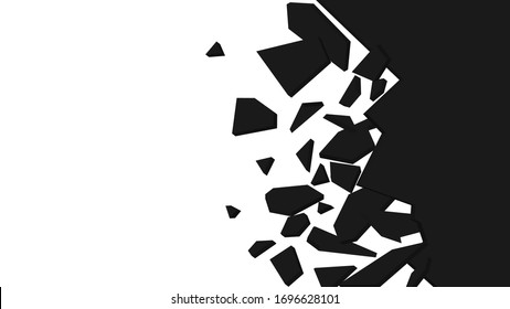 Wall Explosion Fragment. Abstract Explosion Background. Black And White Vector Illustration.