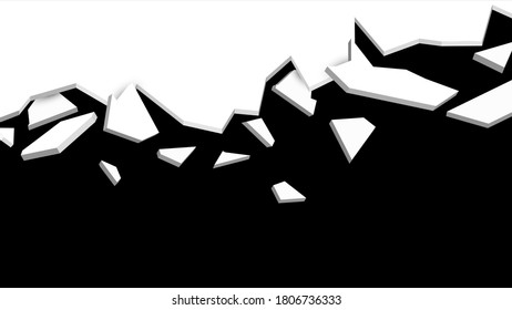 Mauerexplosion Fragment. Abstrakter Explosionshintergrund. Schwarz-Weiß-Vektorgrafik.