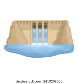 Wall factory dam icon cartoon vector. Hydro power. Turbine river