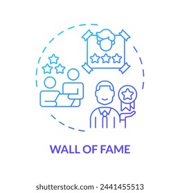 Wall of fame blue gradient concept icon. Employee recognition. Worker acknowledgement. Employee of the month. Round shape line illustration. Abstract idea. Graphic design. Easy to use