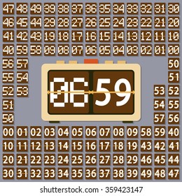 Wall flap clock, number counter template. Vector flat design.