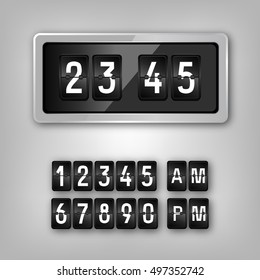 Wall Flap Counter Clock Template. Time, Display. Vector Illustration