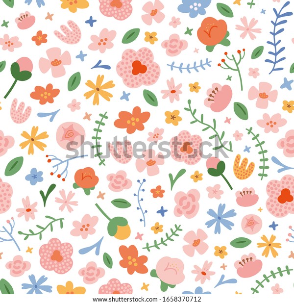 春の背景に花の壁 様々な花のイラスト 山花 バラ 牡丹 チューリップで作られたシームレスなベクター画像パターン ブルーミング装飾 壁紙 包装 織物用の印刷などに適している のベクター画像素材 ロイヤリティフリー