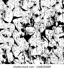 Wall fragment with scratches and cracks. Overlay grunge illustration over any design. Abstract grainy background with vintage effect
