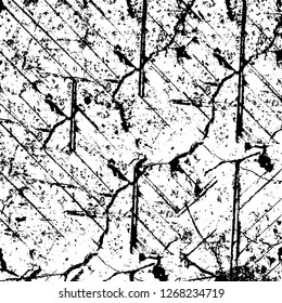 Wall fragment with scratches and cracks. Overlay grunge illustration over any design. Abstract grainy background with vintage effect
