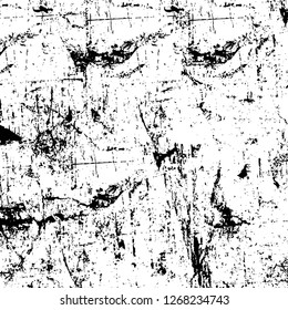 Wall fragment with scratches and cracks. Overlay grunge illustration over any design. Abstract grainy background with vintage effect