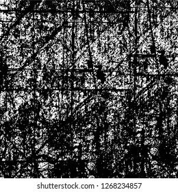 Wall fragment with scratches and cracks. Overlay grunge illustration over any design. Abstract grainy background with vintage effect