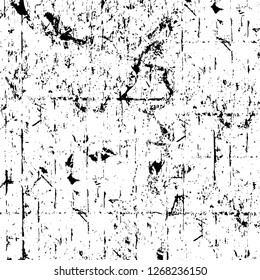 Wall fragment with scratches and cracks. Overlay grunge illustration over any design. Abstract grainy background with vintage effect