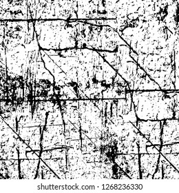 Wall fragment with scratches and cracks. Overlay grunge illustration over any design. Abstract grainy background with vintage effect