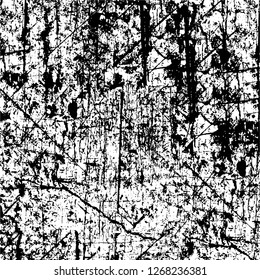 Wall fragment with scratches and cracks. Overlay grunge illustration over any design. Abstract grainy background with vintage effect