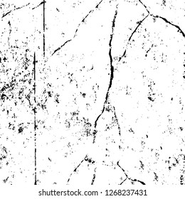 Wall fragment with scratches and cracks. Overlay grunge illustration over any design. Abstract grainy background with vintage effect