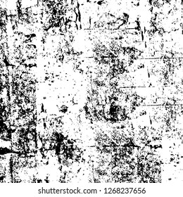 Wall fragment with scratches and cracks. Overlay grunge illustration over any design. Abstract grainy background with vintage effect