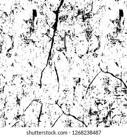 Wall fragment with scratches and cracks. Overlay grunge illustration over any design. Abstract grainy background with vintage effect