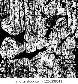 Wall fragment with scratches and cracks. Overlay grunge illustration over any design. Abstract grainy background with vintage effect
