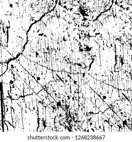 Wall fragment with scratches and cracks. Overlay grunge illustration over any design. Abstract grainy background with vintage effect