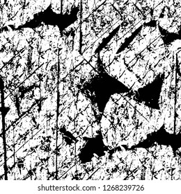 Wall fragment with scratches and cracks. Overlay grunge illustration over any design. Abstract grainy background with vintage effect