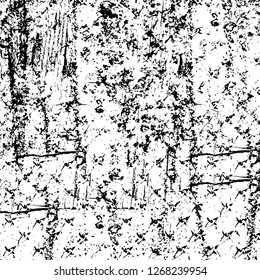 Wall fragment with scratches and cracks. Overlay grunge illustration over any design. Abstract grainy background with vintage effect