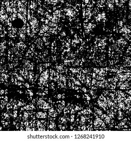 Wall fragment with scratches and cracks. Overlay grunge illustration over any design. Abstract grainy background with vintage effect