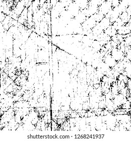 Wall fragment with scratches and cracks. Overlay grunge illustration over any design. Abstract grainy background with vintage effect