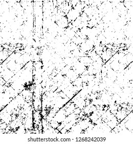 Wall fragment with scratches and cracks. Overlay grunge illustration over any design. Abstract grainy background with vintage effect