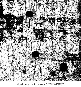 Wall fragment with scratches and cracks. Overlay grunge illustration over any design. Abstract grainy background with vintage effect