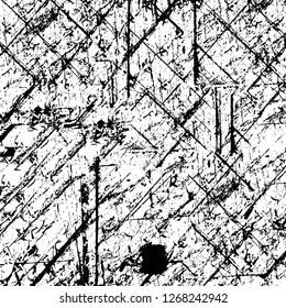 Wall fragment with scratches and cracks. Overlay grunge illustration over any design. Abstract grainy background with vintage effect