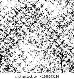 Wall fragment with scratches and cracks. Overlay grunge illustration over any design. Abstract grainy background with vintage effect