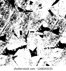 Wall fragment with scratches and cracks. Overlay grunge illustration over any design. Abstract grainy background with vintage effect