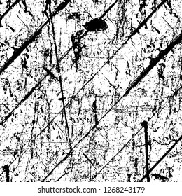 Wall fragment with scratches and cracks. Overlay grunge illustration over any design. Abstract grainy background with vintage effect