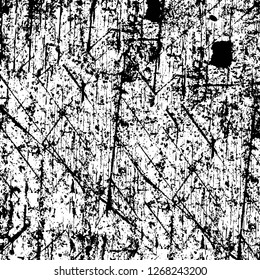 Wall fragment with scratches and cracks. Overlay grunge illustration over any design. Abstract grainy background with vintage effect