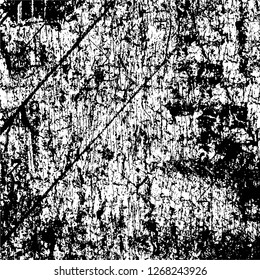 Wall fragment with scratches and cracks. Overlay grunge illustration over any design. Abstract grainy background with vintage effect