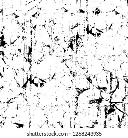 Wall fragment with scratches and cracks. Overlay grunge illustration over any design. Abstract grainy background with vintage effect