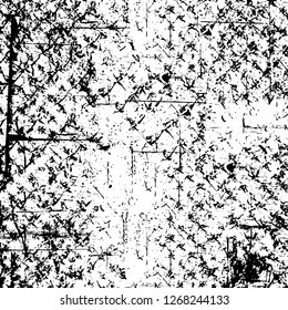 Wall fragment with scratches and cracks. Overlay grunge illustration over any design. Abstract grainy background with vintage effect