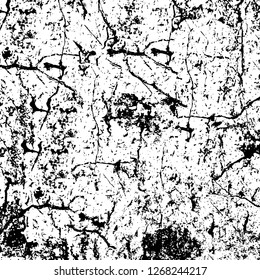 Wall fragment with scratches and cracks. Overlay grunge illustration over any design. Abstract grainy background with vintage effect