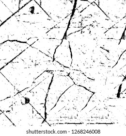 Wall fragment with scratches and cracks. Overlay grunge illustration over any design. Abstract grainy background with vintage effect