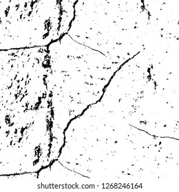 Wall fragment with scratches and cracks. Overlay grunge illustration over any design. Abstract grainy background with vintage effect