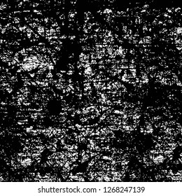 Wall fragment with scratches and cracks. Overlay grunge illustration over any design. Abstract grainy background with vintage effect