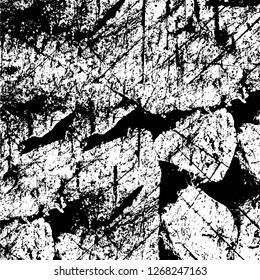 Wall fragment with scratches and cracks. Overlay grunge illustration over any design. Abstract grainy background with vintage effect